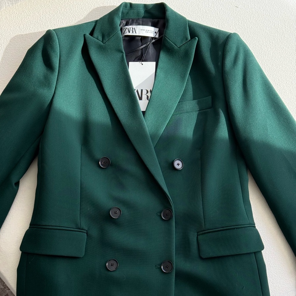 Zara Green Tailored Double Breasted Blazer - Picture 3 of 9
